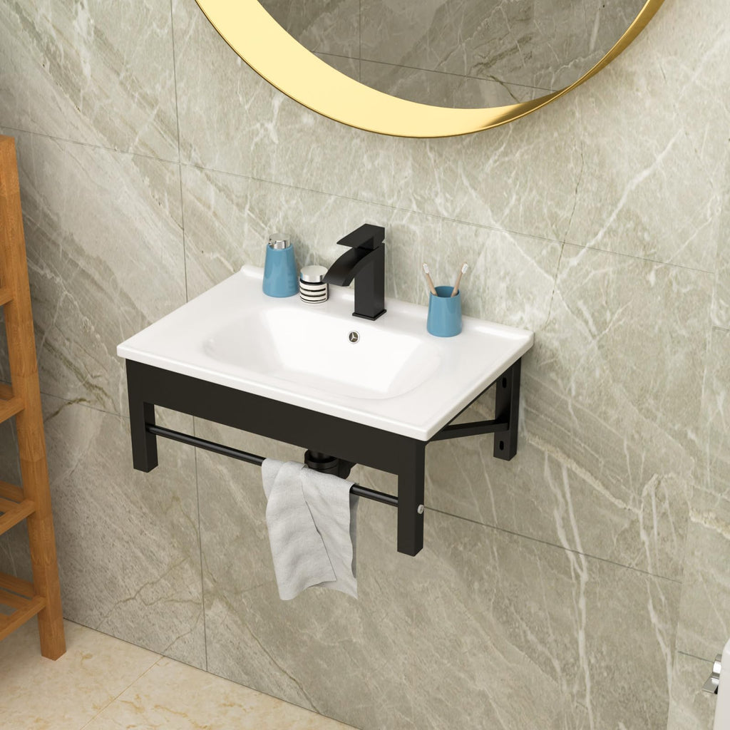 Lordear Wall Mount Bathroom Sink 21x12 Inch White Rectangle Sink with Overflow Porcelain Ceramic Floating Bathroom Vessel Sinks, Wall Hung Wash Hand Basin