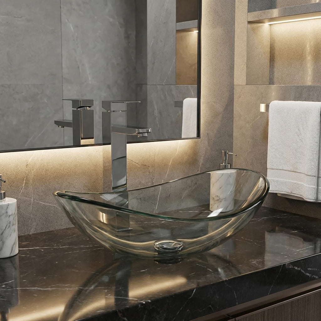 Bathroom Boat Shape Artistic Glass Vessel Sink, Gold