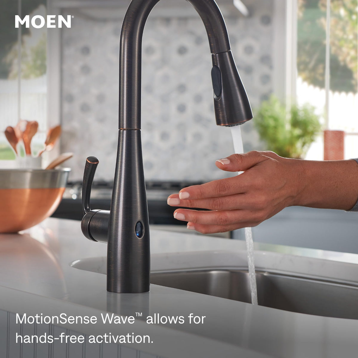 Moen Sleek Oil Rubbed Bronze One-Handle High Arc Kitchen Faucet with Pulldown Sprayer Featuring Power Boost for a Faster Clean, 7864ORB