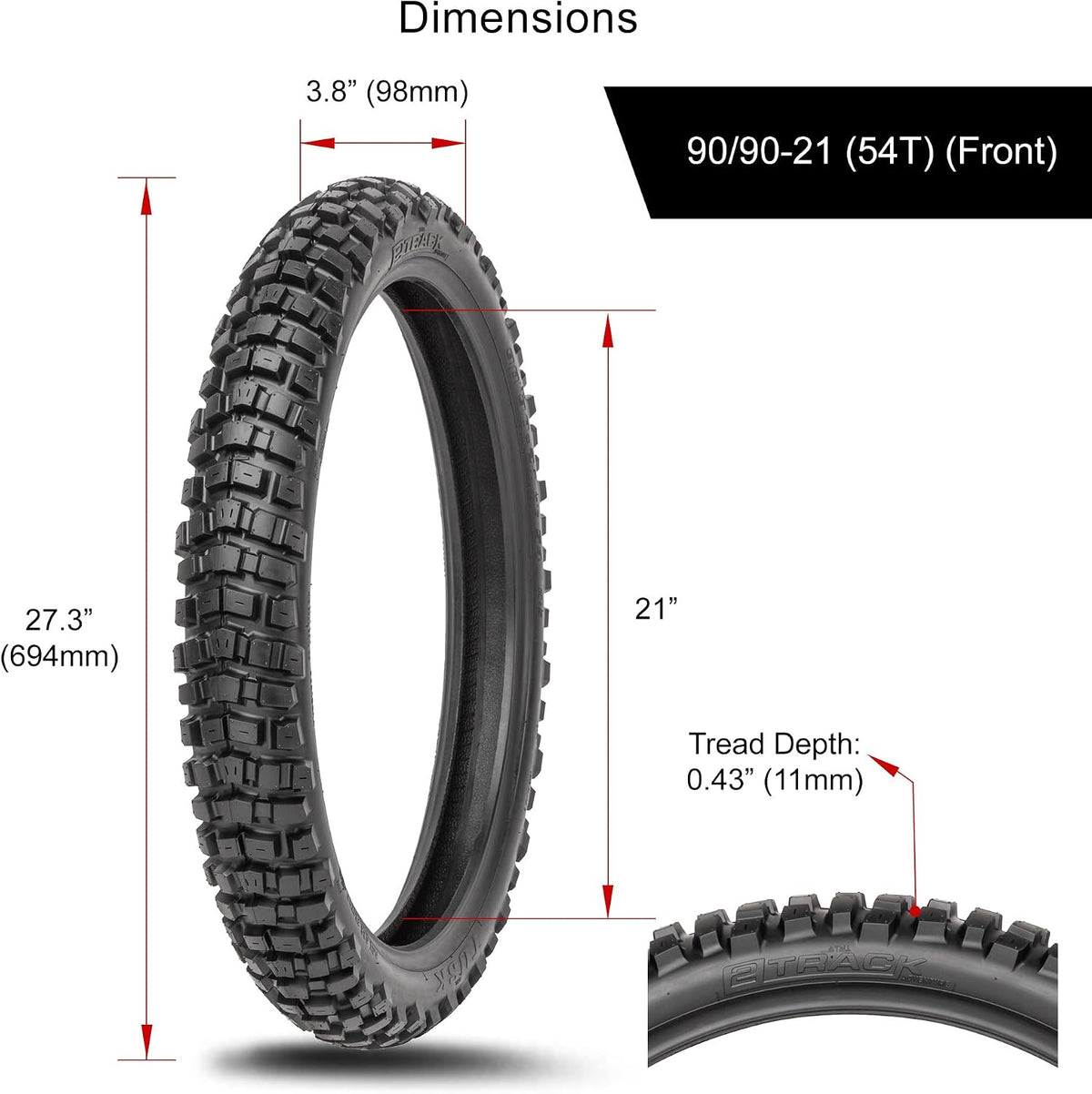 Tusk 2Track Adventure Motorcycle Tire Set ¨C 90/90-21 Front & 130/80-17 Rear ¨C Dual-Sport Off-Road Tires