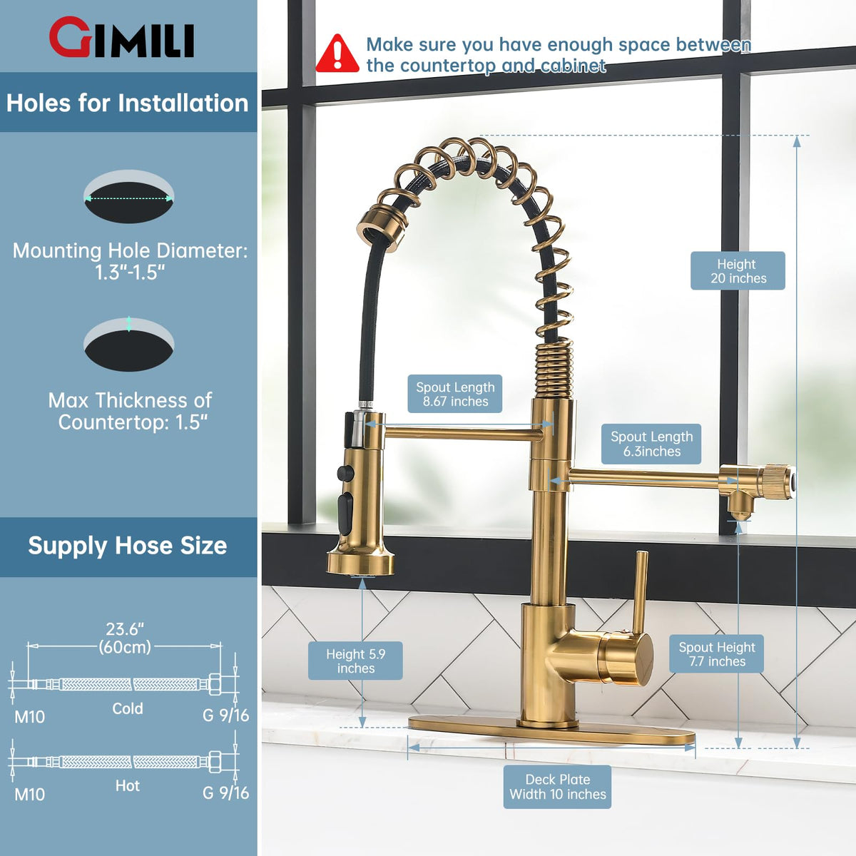 GIMILI Filter Kitchen Faucet Drinking Water Faucet 3 in 1 Brushed Nickel