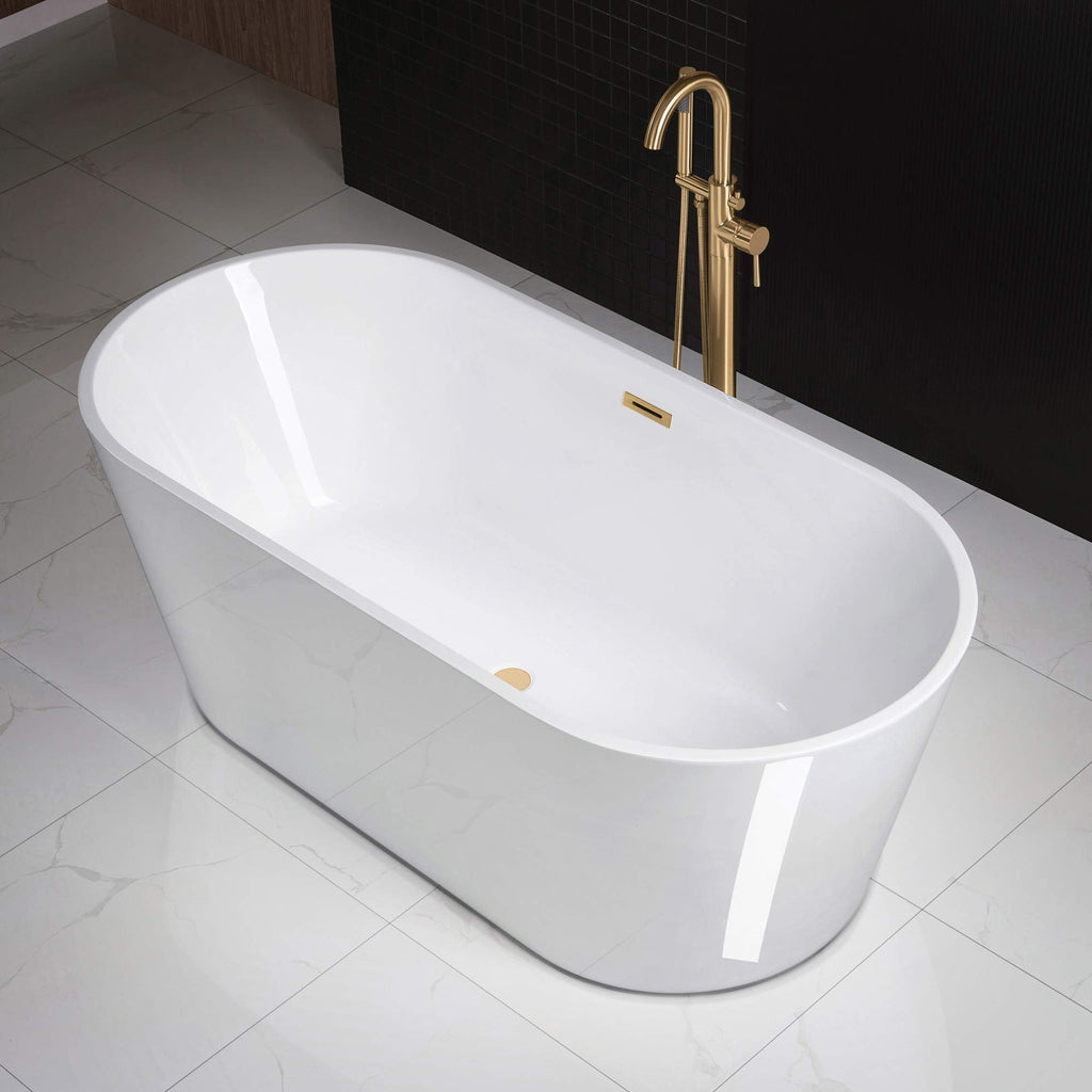 WOODBRIDGE 54" Acrylic Freestanding Bathtub Contemporary Soaking White Tub with Matte Black Overflow and Drain,BTA1702-MB