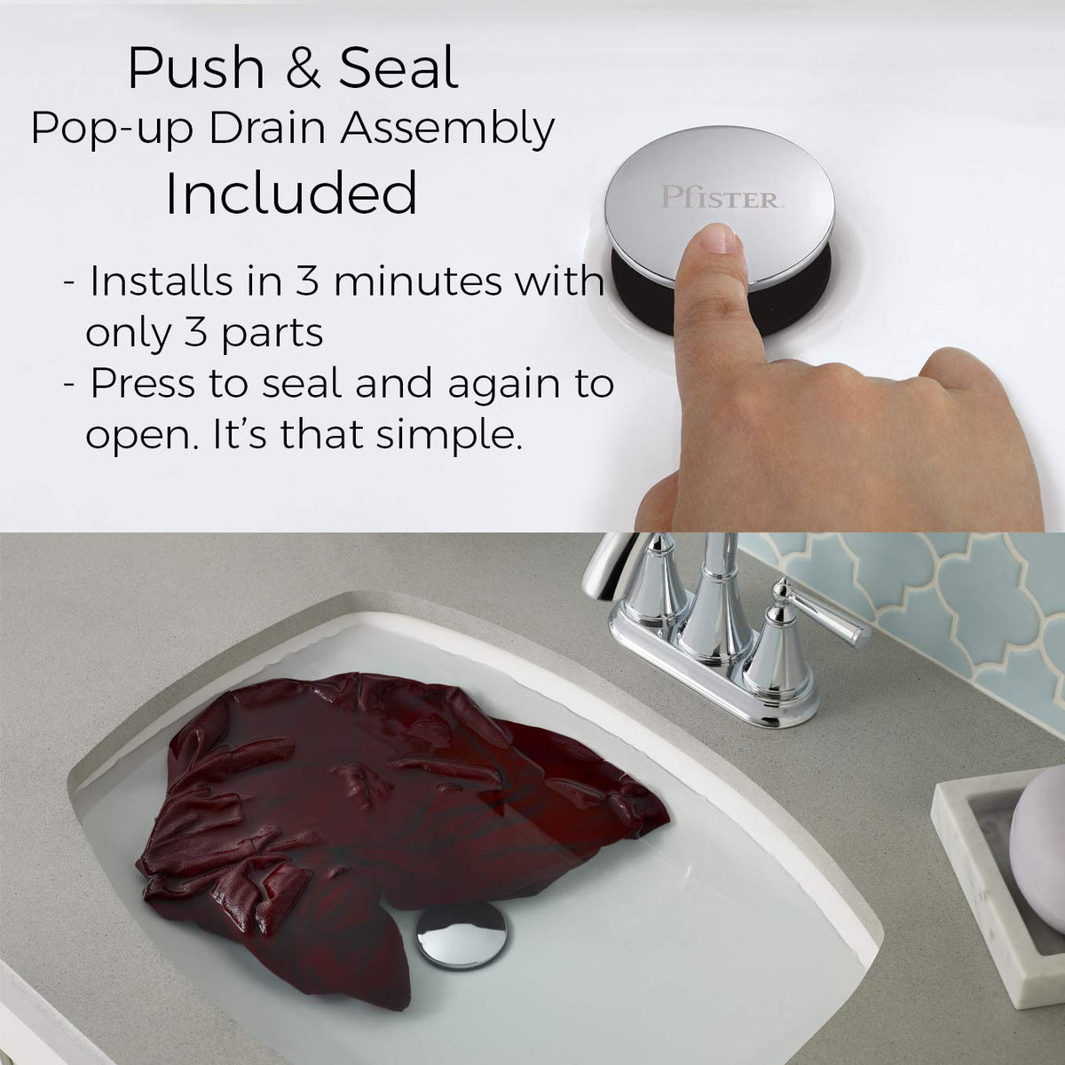 Pfister Pasadena 8 inch Widespread 3 Hole Bathroom Sink Faucet with 2 Handles, Brushed Nickel Finish, Push & Seal Drain, Water-Efficient WaterSense Certified LF049PDKK