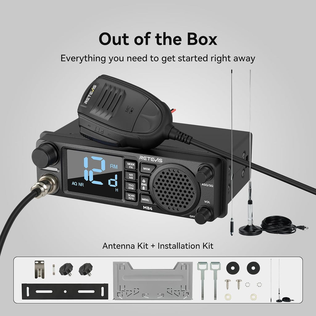 Retevis MB4 DIN Mount CB Radio kit with Antenna,External CB Speaker(1 Pack)