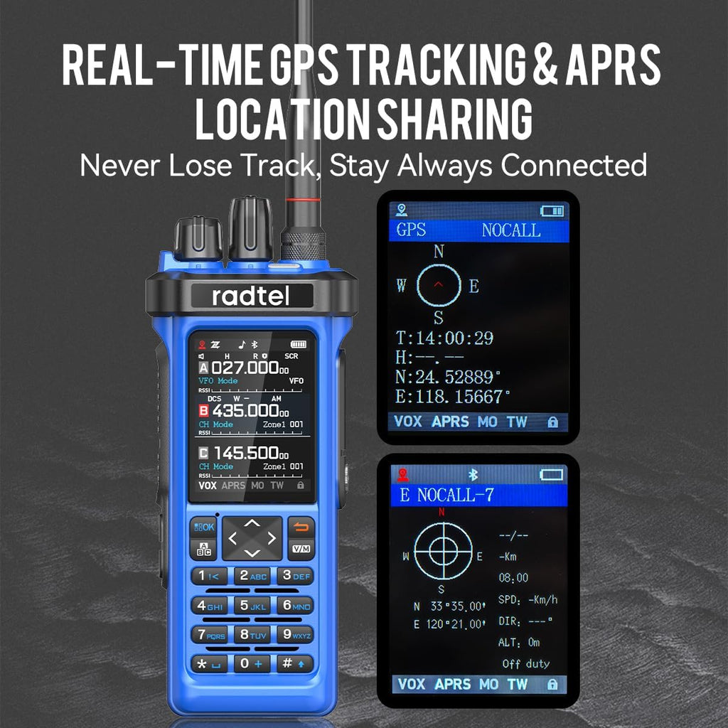 Radtel RT-950 PRO Ham Radio GPS/APRS, 10W Walkie Talkie Long Range Handheld Two Way Radio, SW/MW/LW RX, Bluetooth APP Programming, NOAA, Spectrum Analyzer,Blue(with Programming Cable)