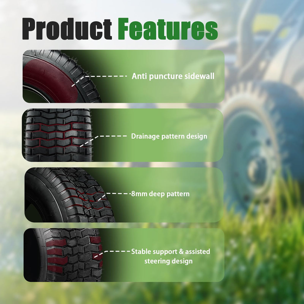 TRIPOWER 24x9.50-12 Lawn Mower Tire, 1 Pack Single Replacement Tire, 4PR Tubeless Turf Tire for Riding Mowers and Garden Tractors, Tire Only, Rim Not Included