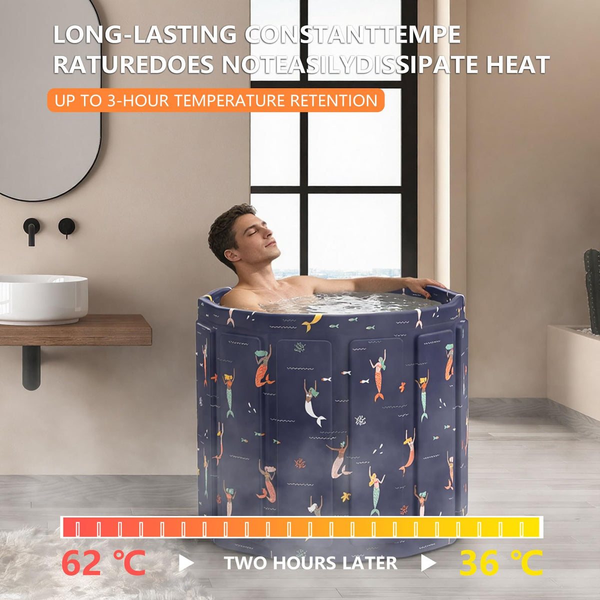 Portable Bathtub for Adult, Foldable Soaking Bathtub for Hot SPA&Ice Bath, Foldable Small Bathtub collapsible bathtub for Bathing, 6-layer Insulated portable tub,Space-Saving (black 41.3X26.6 IN)