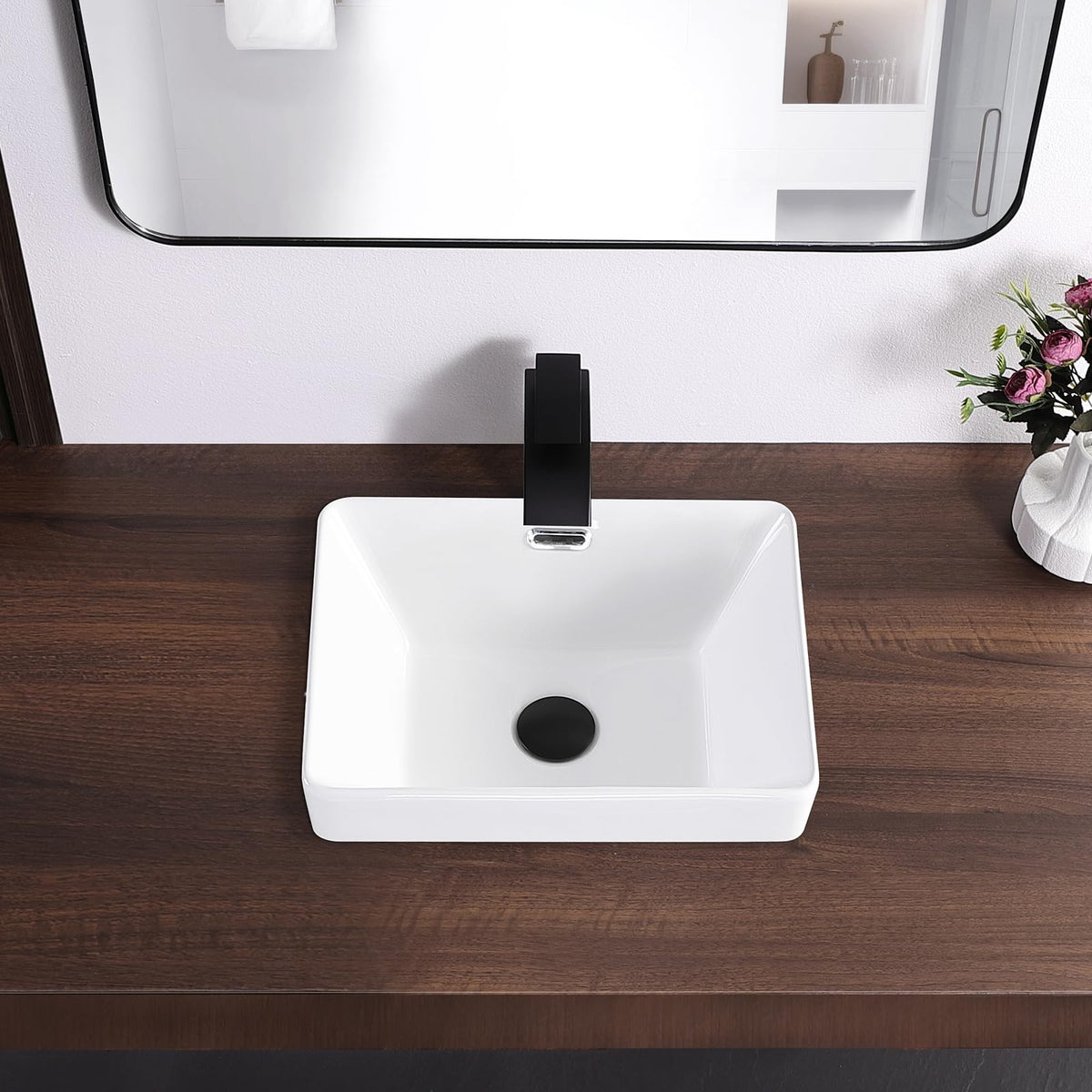 19 Inch Drop In Bathroom Vessel Sink with Overflow Rectangle White