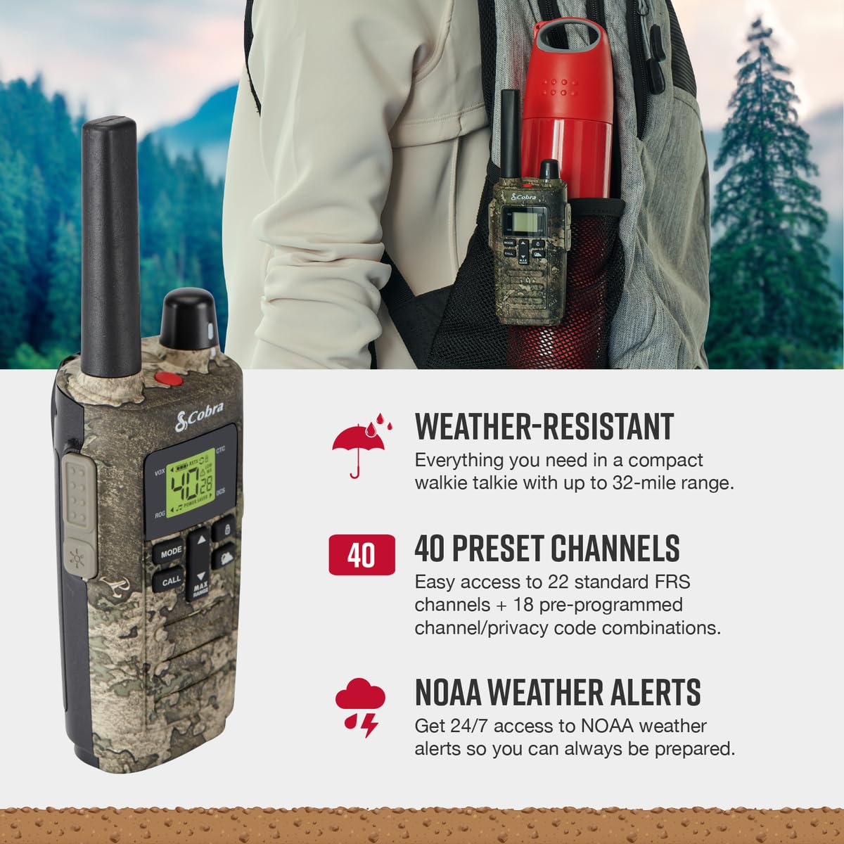 Cobra RX680 Walkie Talkies (2-Pack), IP54 Water Resistant Design