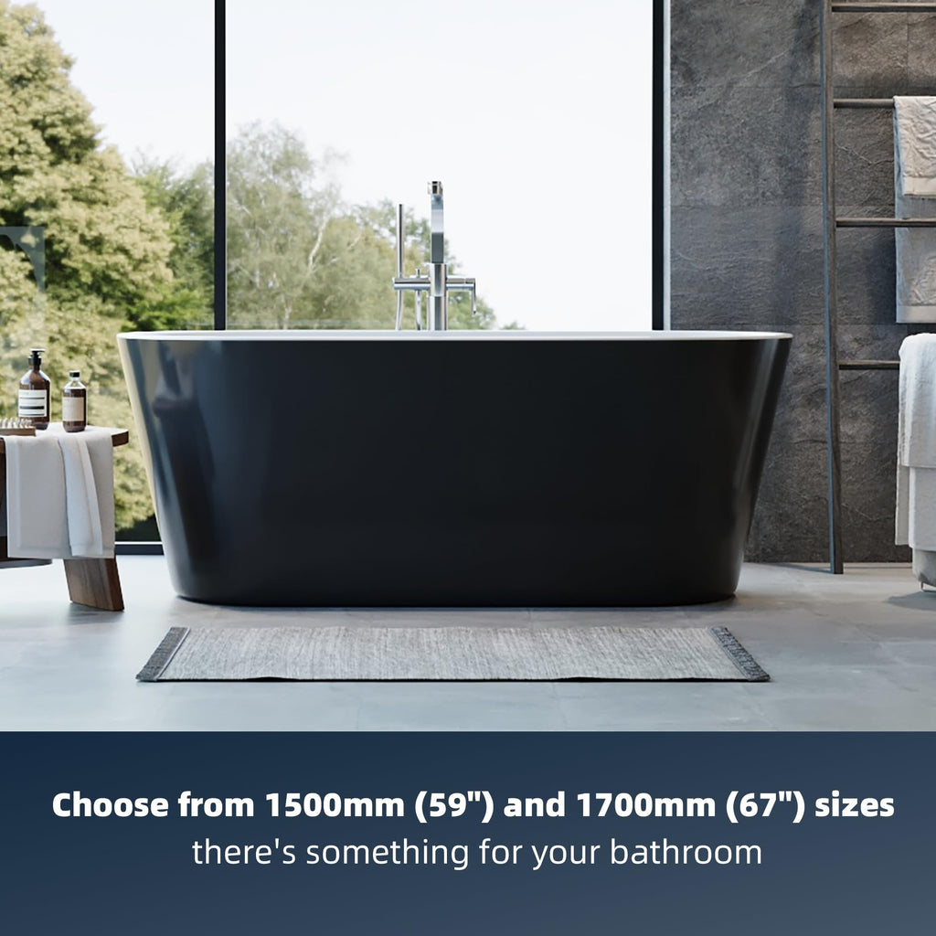 59" Acrylic Freestanding Bathtub, Modern Soaking Tub with Matte Drain and Overflow, Ergonomic Deep Design, Double-Walled Insulation, CUPC Certified, Easy Clean, Slip-Resistant, Gloss White
