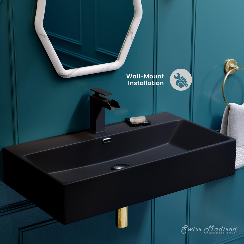 Claire 30" Rectangle Wall Mount Bathroom Sink in Glossy White