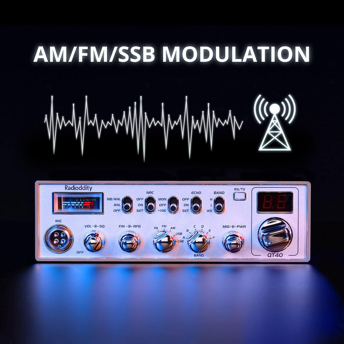 Radioddity QT40 10 Meter Mobile Ham Radio SSB/AM/FM/PA 40W, NOAA Alert