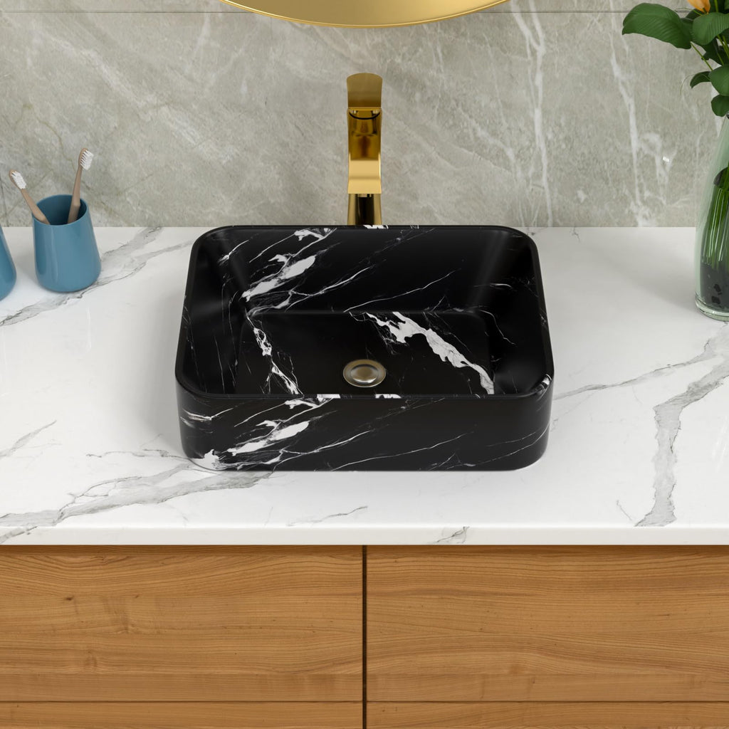 Bathroom Vessel Sink 19"x15" Rectangle Sink Above Counter White Porcelain Ceramic Modern Vanity Sink Art Basin with Faucet Hole