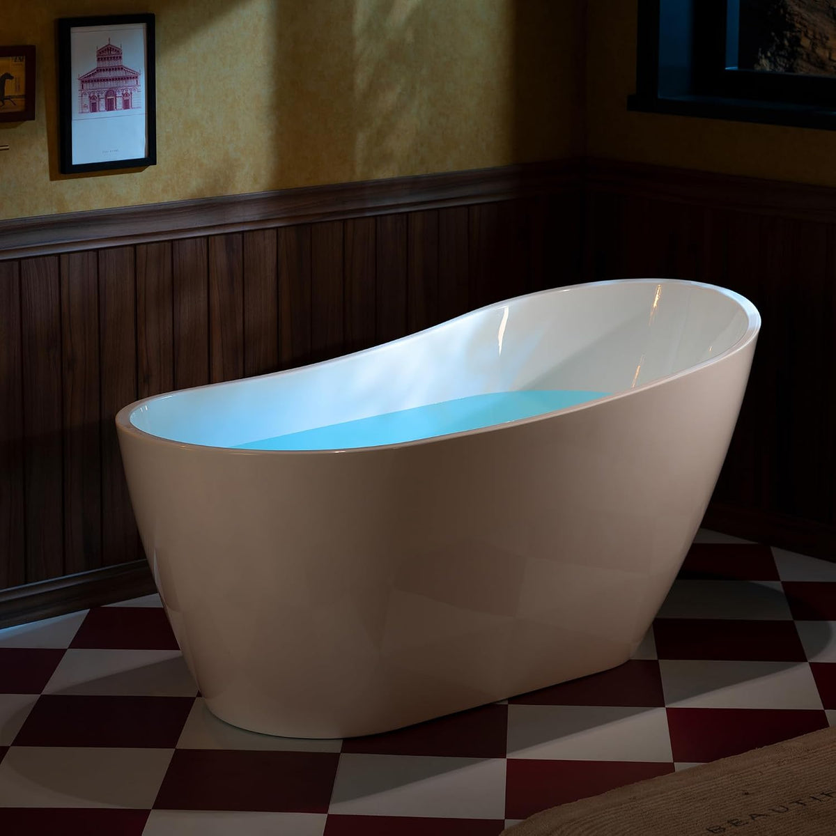 WOODBRIDGE 59" Acrylic Freestanding Bathtub Contemporary Soaking White Tub with Chrome Overflow and Drain,White