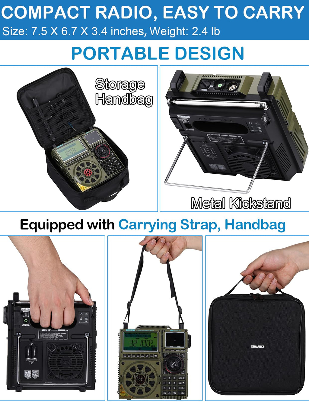 ZHIWHIS Shortwave Radio with SSB and Extra Antenna, AM FM CB LW AIR VHF UHF SW WB SSB Receiver, NOAA Weather/Antenna Tuner/APP Control/Bluetooth/20W Speaker/1600 Presets/Rechargeable Radios ZWS-C919