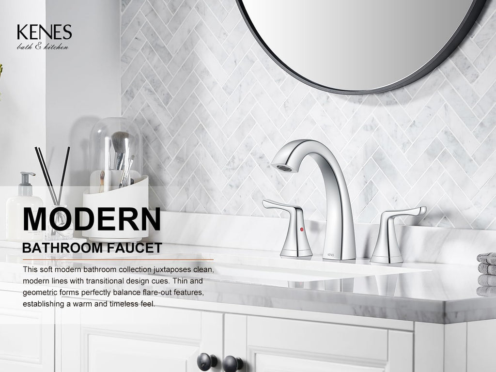 KENES Bathroom Faucets for Sink 3 Hole, Chrome 8 Inch 2 Handle Widespread