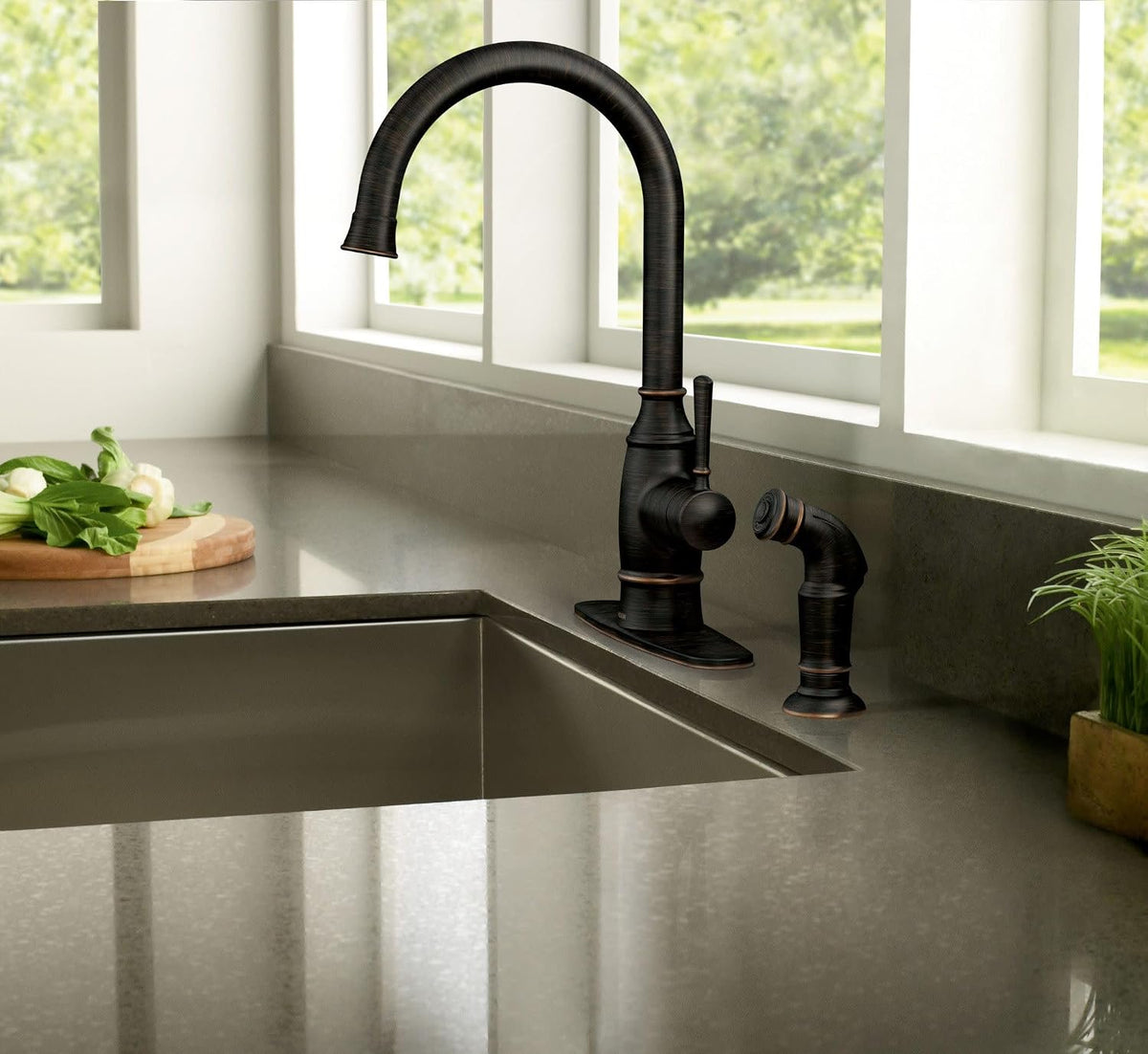Moen Noell 1-Handle Kitchen Faucet with Side Sprayer, 87506BRB