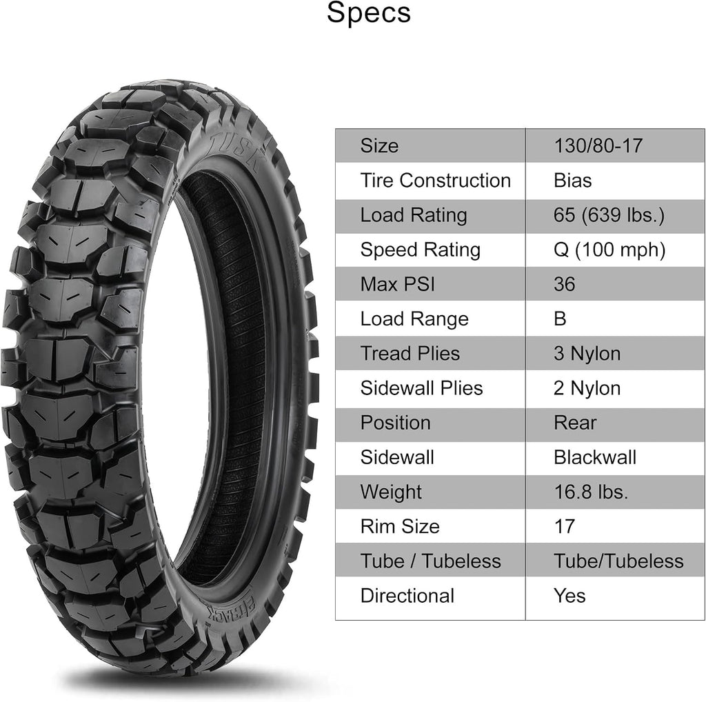 Tusk 2Track Adventure Motorcycle Tire Set ¨C 90/90-21 Front & 130/80-17 Rear ¨C Dual-Sport Off-Road Tires