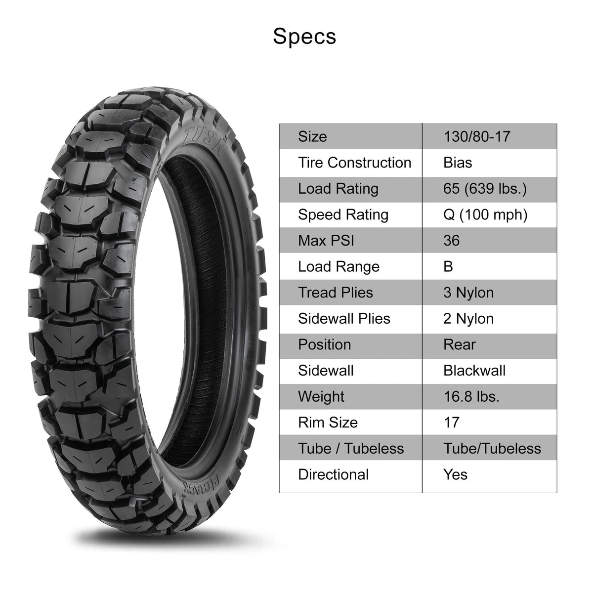 Tusk 2Track Adventure Motorcycle Tire Set ¨C 90/90-21 Front & 130/80-17 Rear ¨C Dual-Sport Off-Road Tires