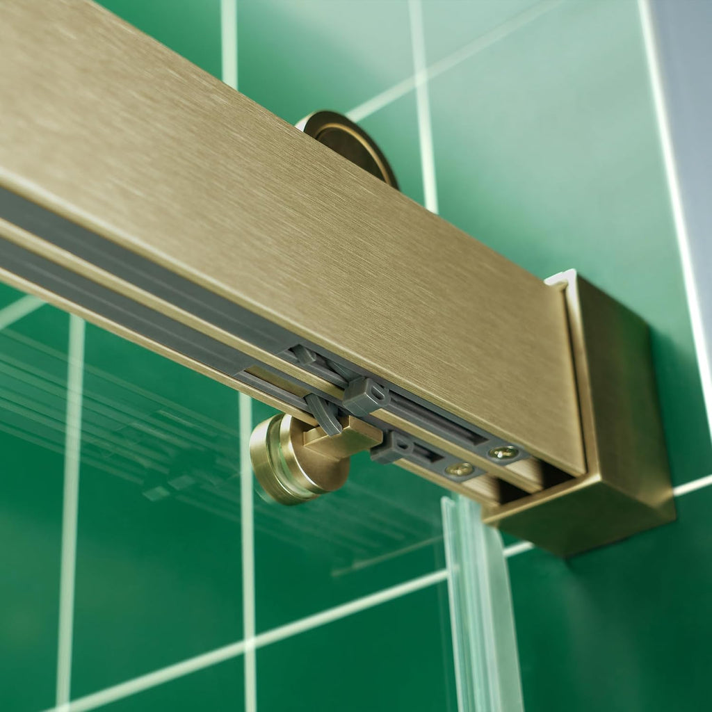 Woodbridge 56-60" W x 62" H Frameless Bathtub Shower Door,Double Sliding Soft-Close Doors,3/8(10mm) Tempered Glass with Explosion Proof Film in Brushed Bronze Finish