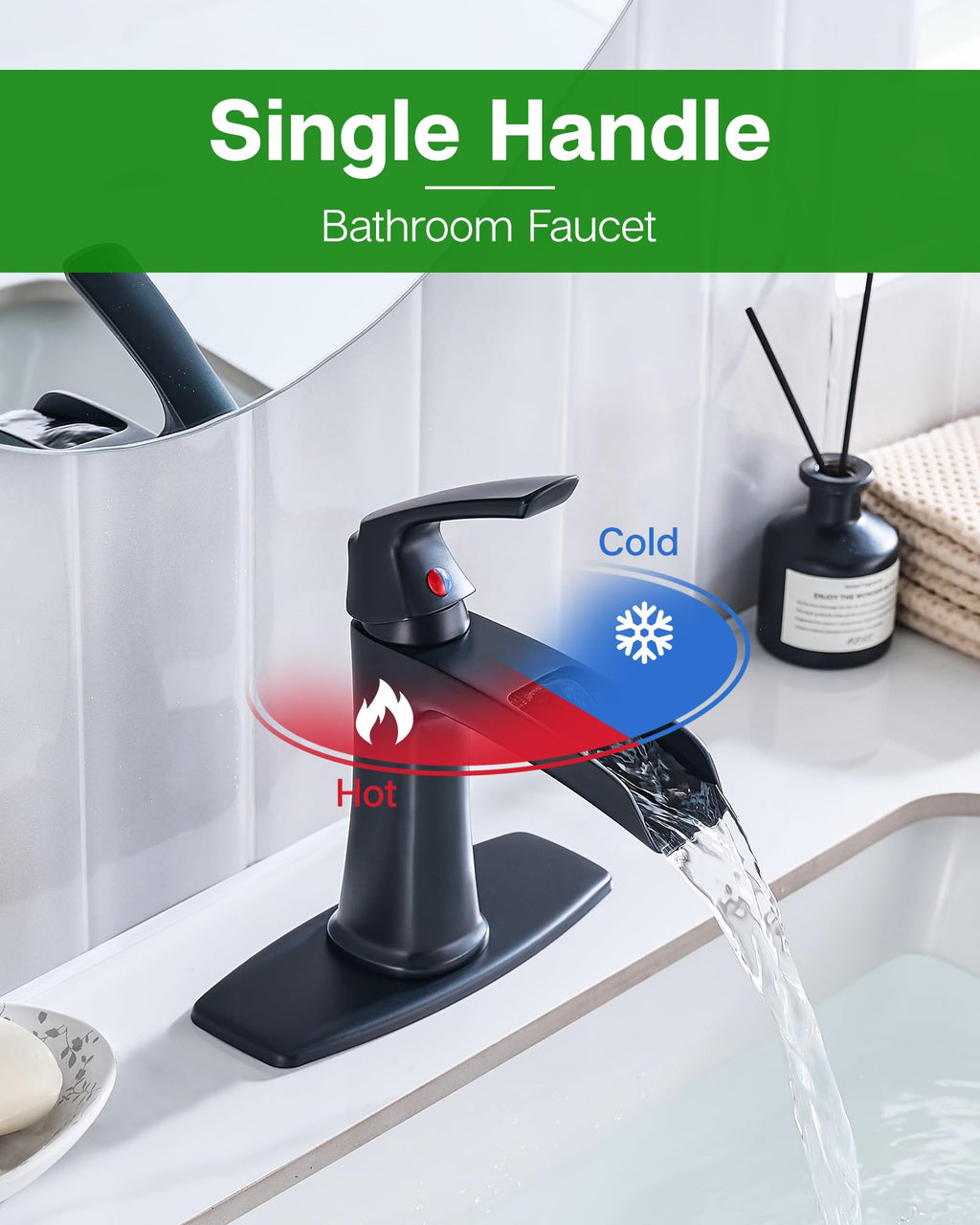 Fapully Brushed Nickel Bathroom Faucet 3 Hole, Waterfall 8 Inch Widespread Bathroom Sink Faucet with Pop-up Drain, Two-Handle Faucet for Bathroom Sink