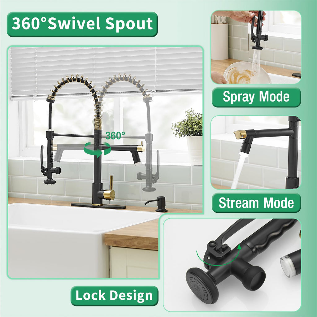 Fapully Black Kitchen Faucet,Commercial Pull Down Kitchen Sink Faucet
