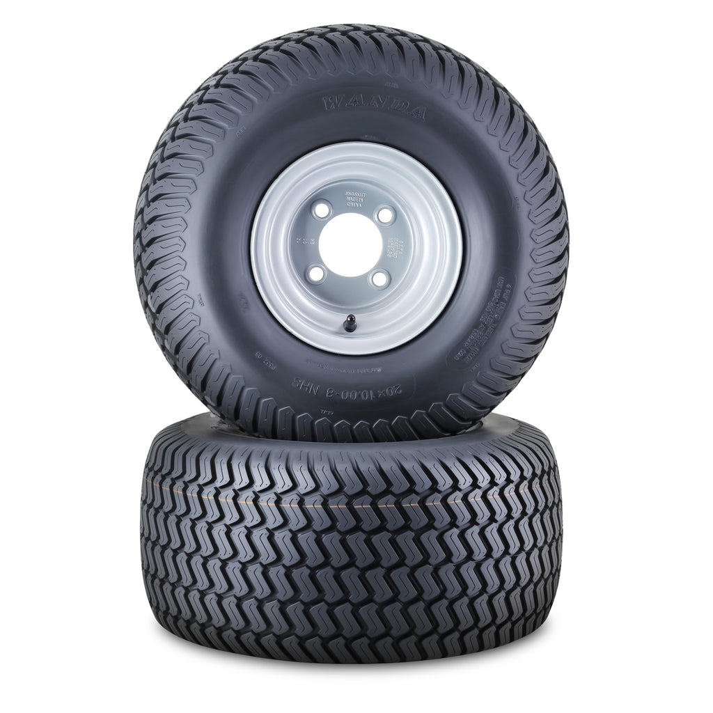 WANDA Lawn Mower Tire Wheel 18X8.5-8 4PR w/4X4" PCD Silver Rim-13028, Set 2
