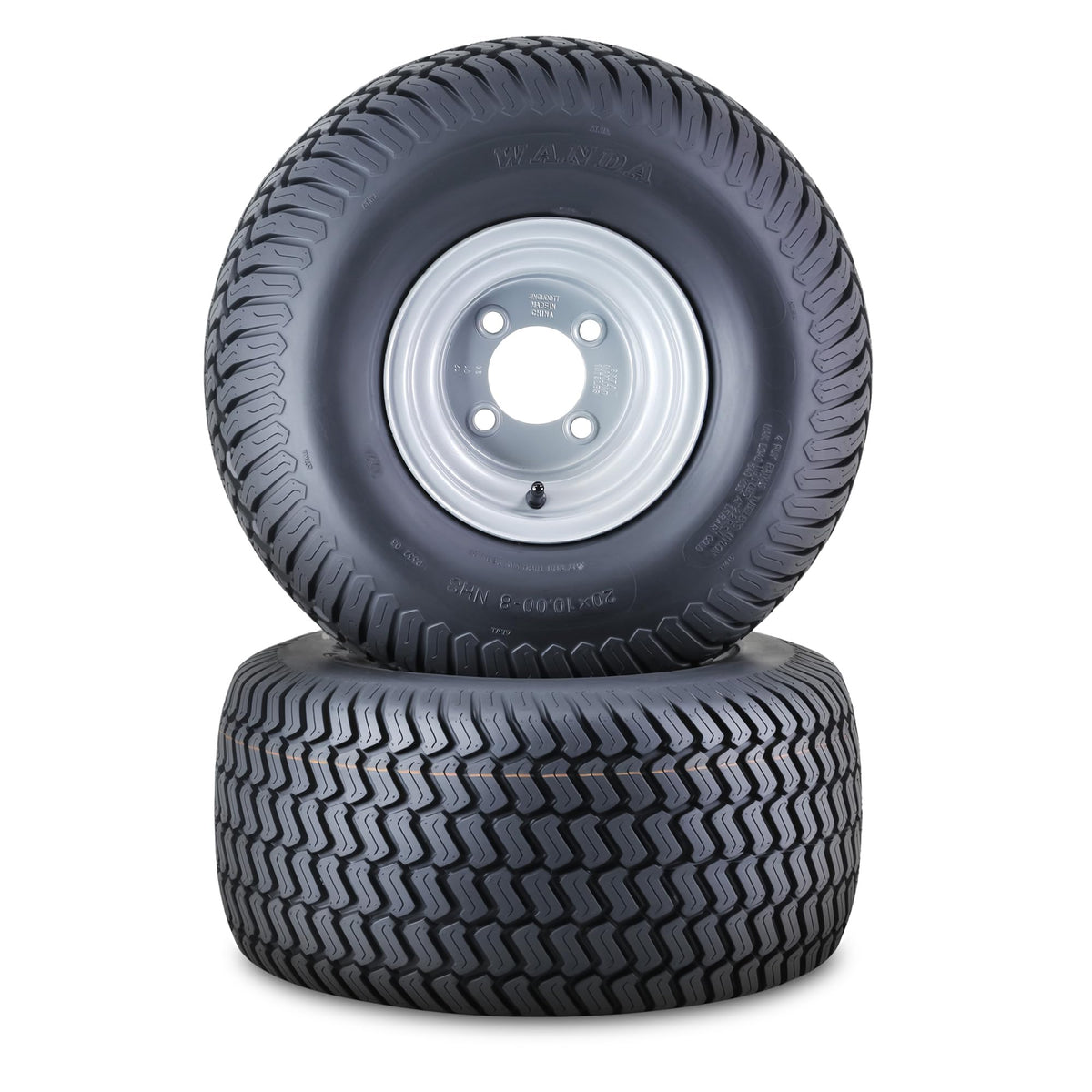 WANDA Lawn Mower Tire Wheel 18X8.5-8 4PR w/4X4" PCD Silver Rim-13028, Set 2