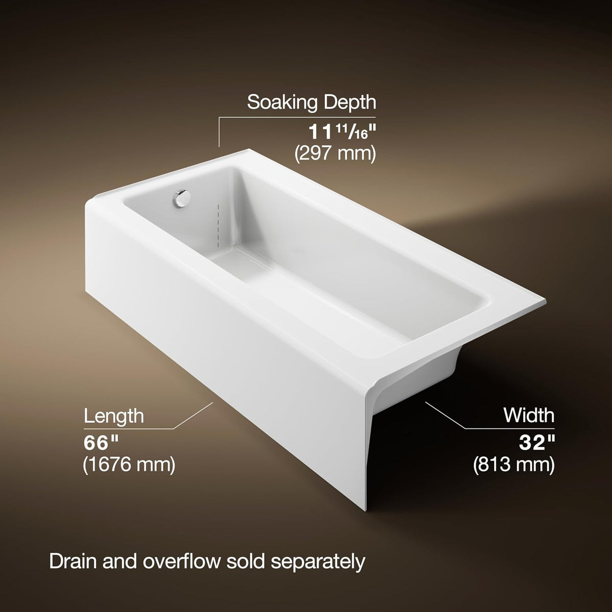 KOHLER K-847-0 Bellwether 66-Inch x 32-Inch Alcove Bath with Integral Apron and left hand drain, White