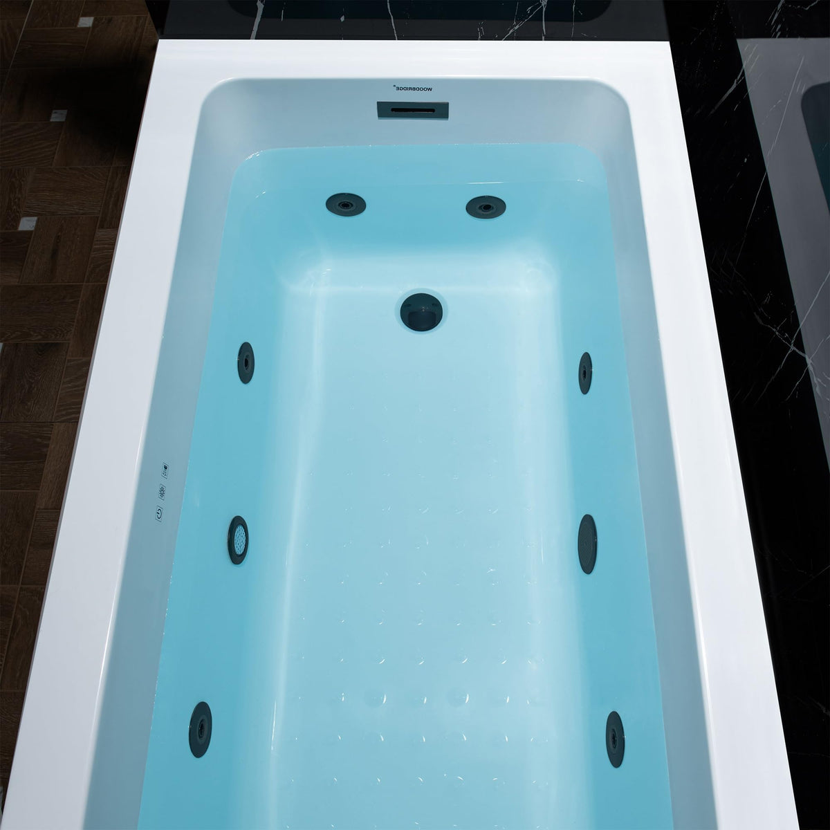 WOODBRIDGE 60" x 32" Alcove Acrylic Rectangular Whirlpool Heated Jetted Tub in White with Left Drain, Matte Black Finish, BS429-L-MB02