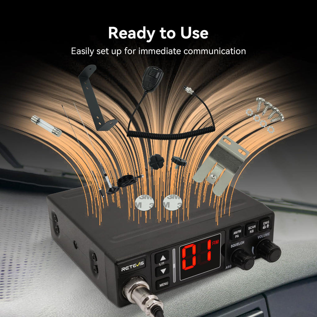 Retevis MB3A 40-Channel AM/FM CB Radio Kit, Long Range Radio with Antenna