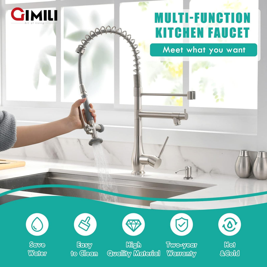 GIMILI Commercial Kitchen Sink Faucet with Pull Down Sprayer Brushed Nickel