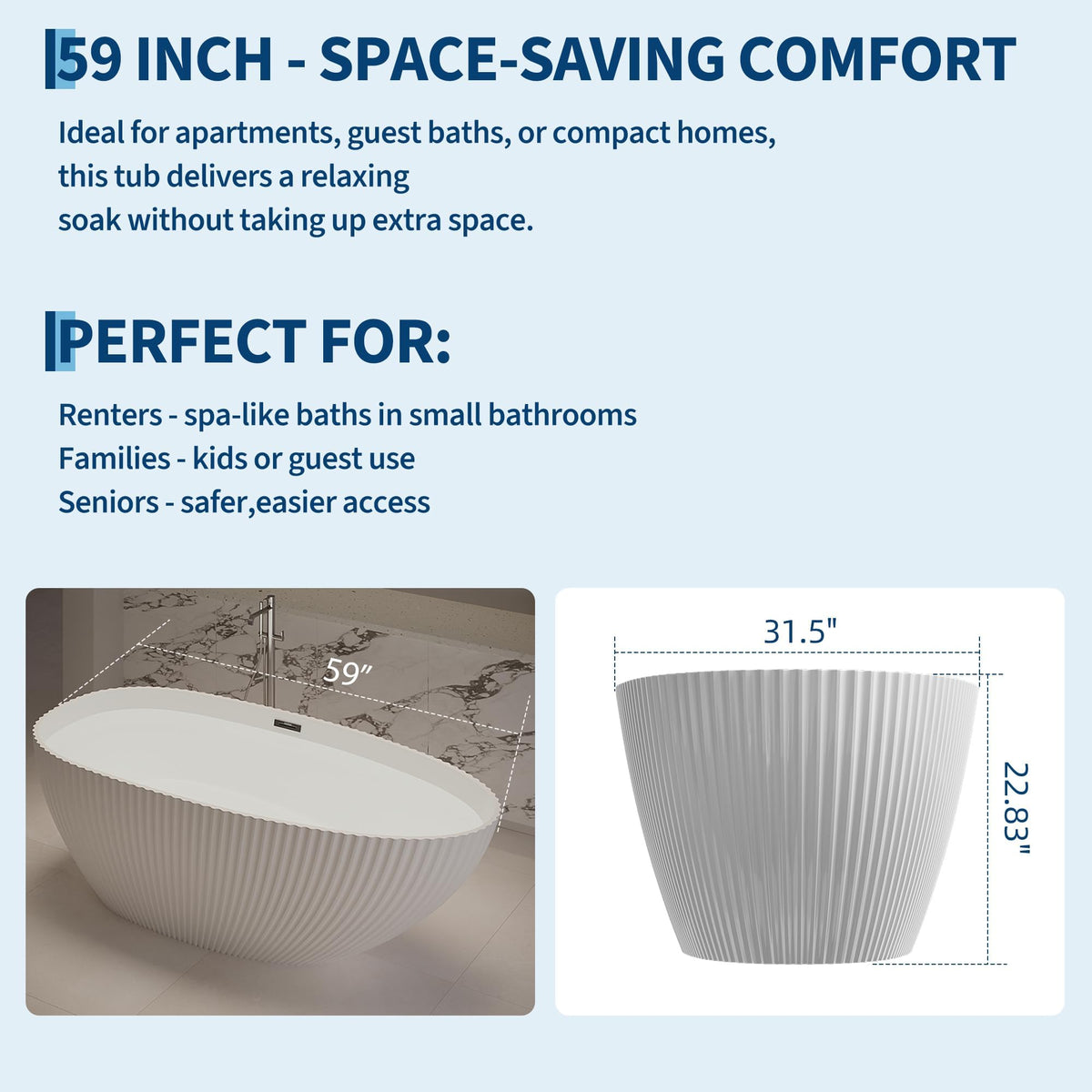 67'' Acrylic Freestanding Bathtub, Extra-Deep Soaking Free Standing Tub for Luxurious Bathing Experience, with Chrome Drain, for Main Bathroom, Black & White