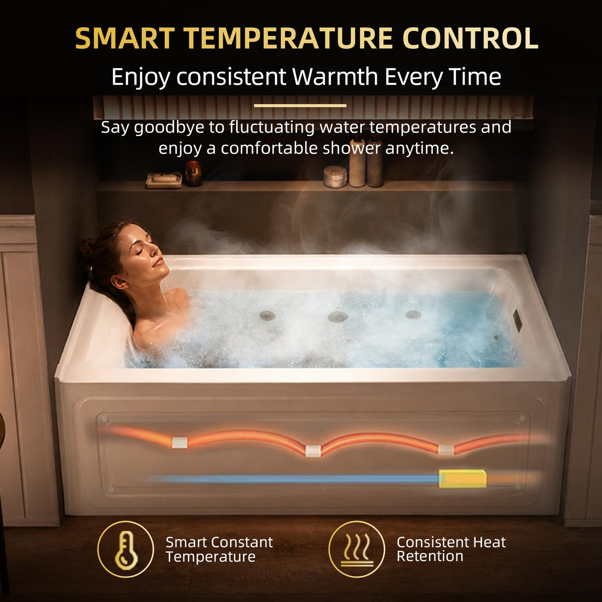 WOODBRIDGE 60" x 32" Alcove Acrylic Rectangular Whirlpool and Air Heated Tub in White with right Drain, Matte Black Finish Trim and Drain Kit Included, DF631-R-MB02