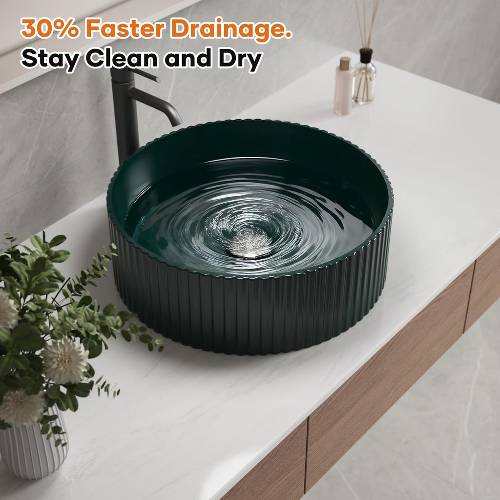 Ceramic Vessel Sink, Retro Round, 16.9" with Overflow
