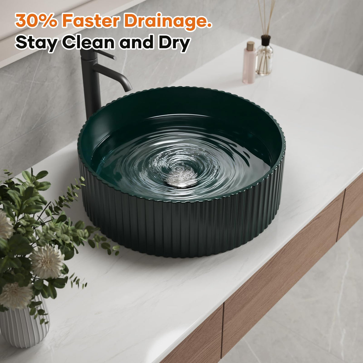 Ceramic Vessel Sink, Retro Round, 16.9" with Overflow