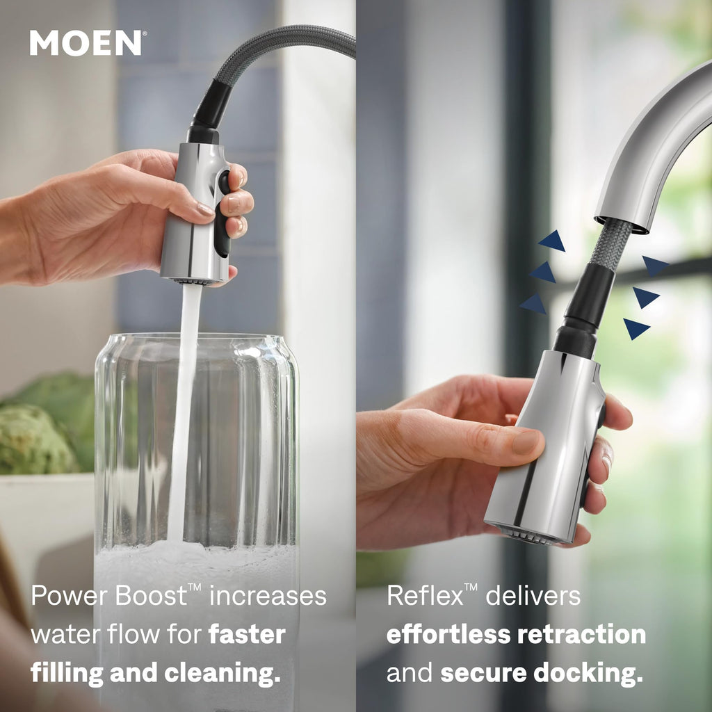 Moen Sleek Oil Rubbed Bronze One-Handle High Arc Kitchen Faucet with Pulldown Sprayer Featuring Power Boost for a Faster Clean, 7864ORB