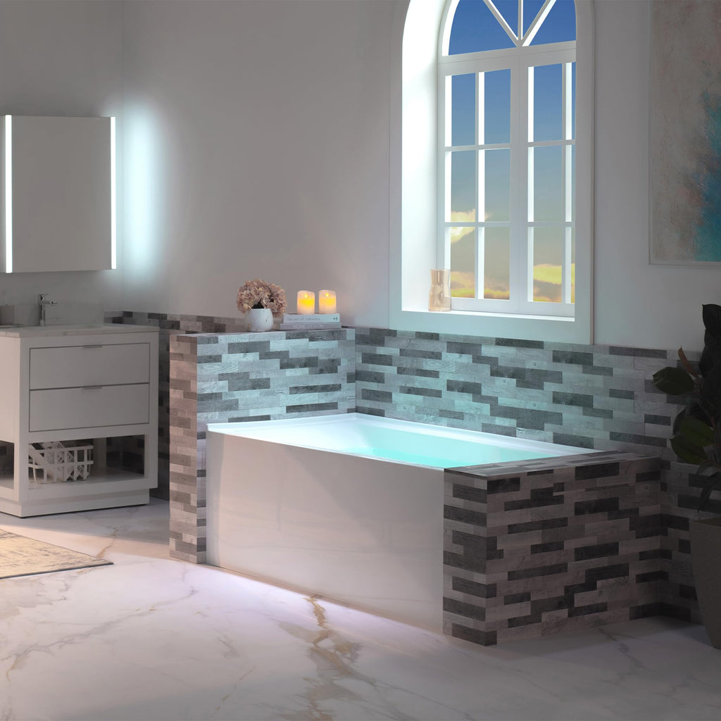 WOODBRIDGE 60" Acrylic Rectangular Alcove Soaking Bathtub in White with Left Drain, Brushed Nickel pop-up Drain Included, LB428-L