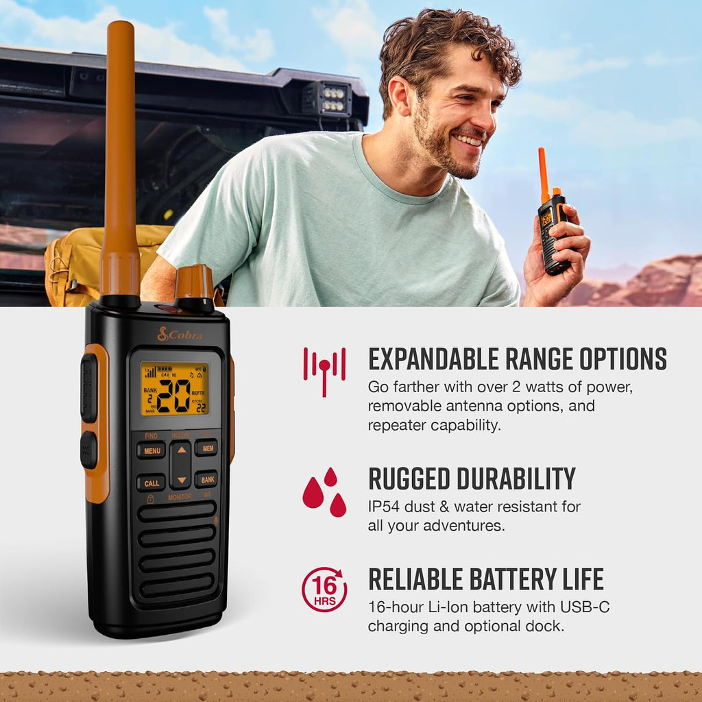 Cobra Trailblazer 450 GMRS Radio (2-Pack), IP54 Weather Resistant, NOAA
