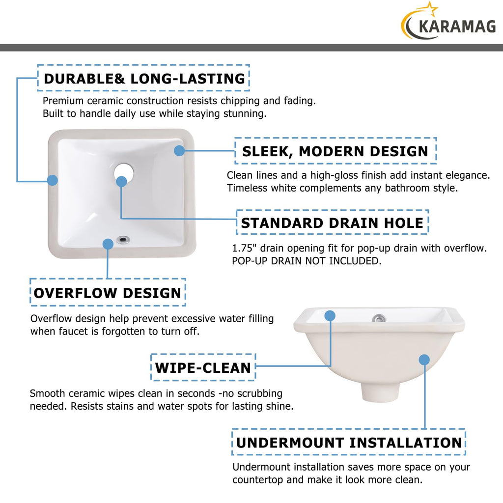 27 Inch Undermount Bathroom Sink with Overflow Rectangle Sinks