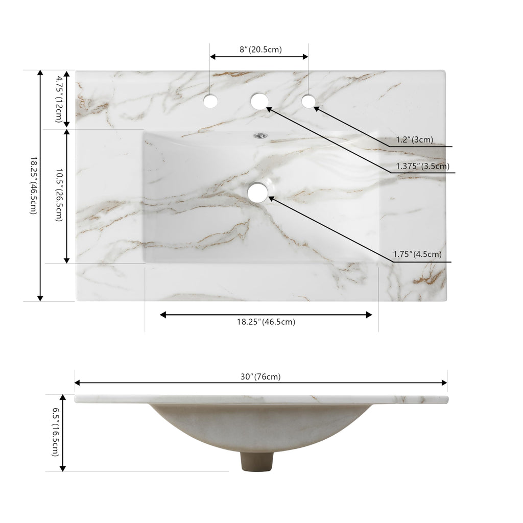 JONATHAN Y Ancillary 30" Bathroom 3-Hole Sink Top, White