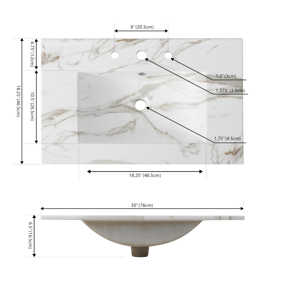 JONATHAN Y Ancillary 30" Bathroom 3-Hole Sink Top, White