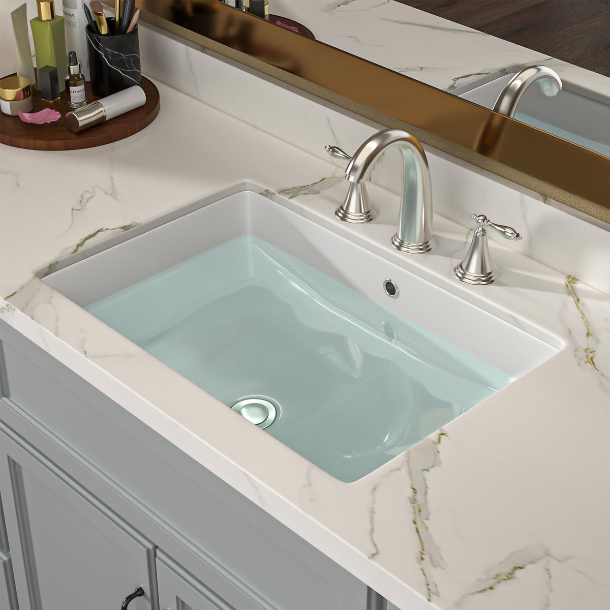 Lordear 17x12 Inch Undermount Bathroom Sink (Installation Size: 15"x10") Vanity Small Sinks Rectangle Pure White Porcelain Ceramic Bath Lavatory Vanity Sink Basin with Overflow