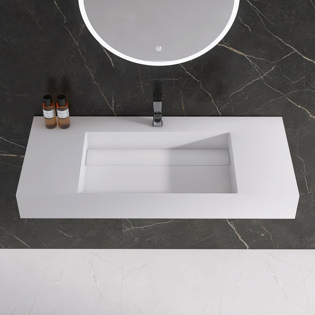 47" Wall Mount Sink, Artificial Stone Bathroom Sink, Single Hole