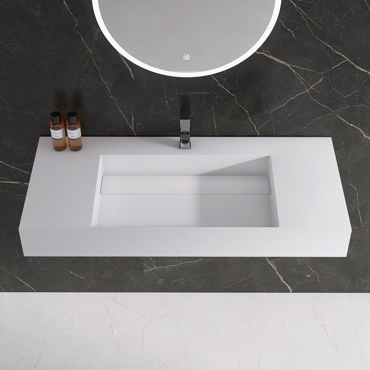 47" Wall Mount Sink, Artificial Stone Bathroom Sink, Single Hole