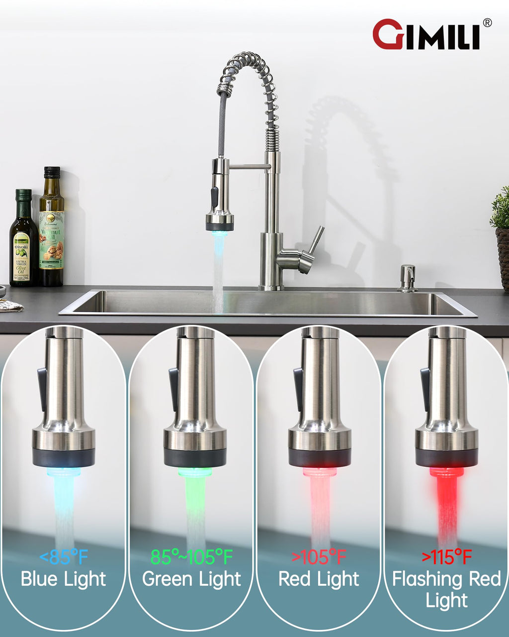 GIMILI Filter Kitchen Faucet Drinking Water Faucet 3 in 1 Brushed Nickel