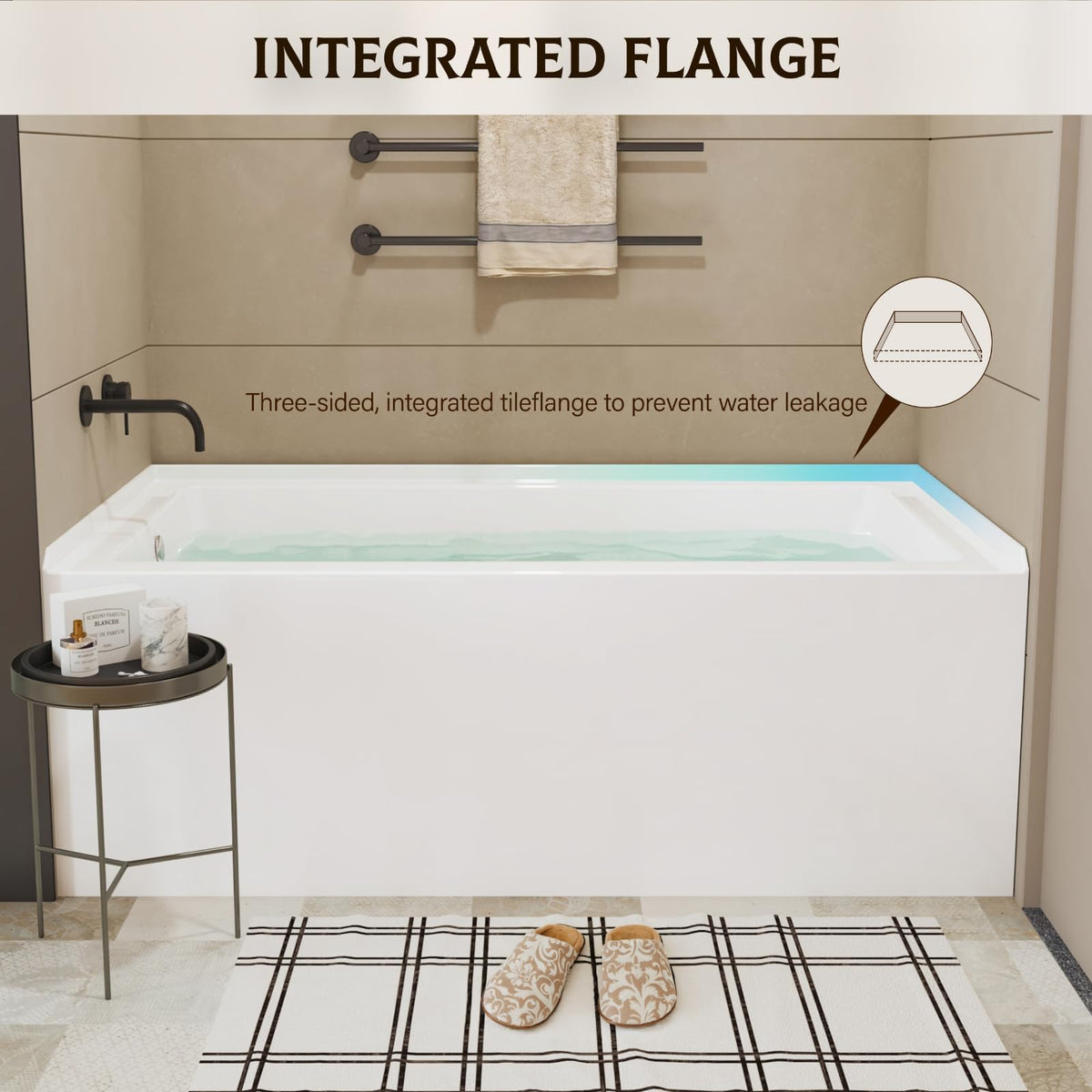 49" Acrylic Freestanding Bathtub - Japanese Square Soaking Tub with Built-in Seat & Toe-Tap Drain, Glossy White Finish, CUPC Certified