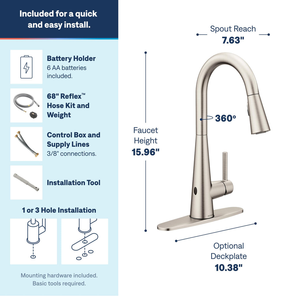 Moen Sleek Oil Rubbed Bronze One-Handle High Arc Kitchen Faucet with Pulldown Sprayer Featuring Power Boost for a Faster Clean, 7864ORB
