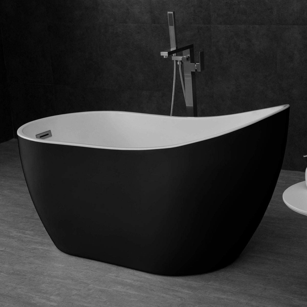 WOODBRIDGE Acrylic Freestanding Contemporary Soaking Tub with Brushed Nickel Overflow and Drain, B-0006 / BTA1507, 54" Bathtub White