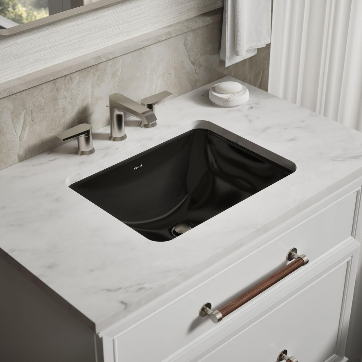 KOHLER 20000-0 Caxton Rectangle Undermount Bathroom Sink, Bathroom Vanity Sink with Overflow Drain, 20-1/4 L x 15-11/16 W, White